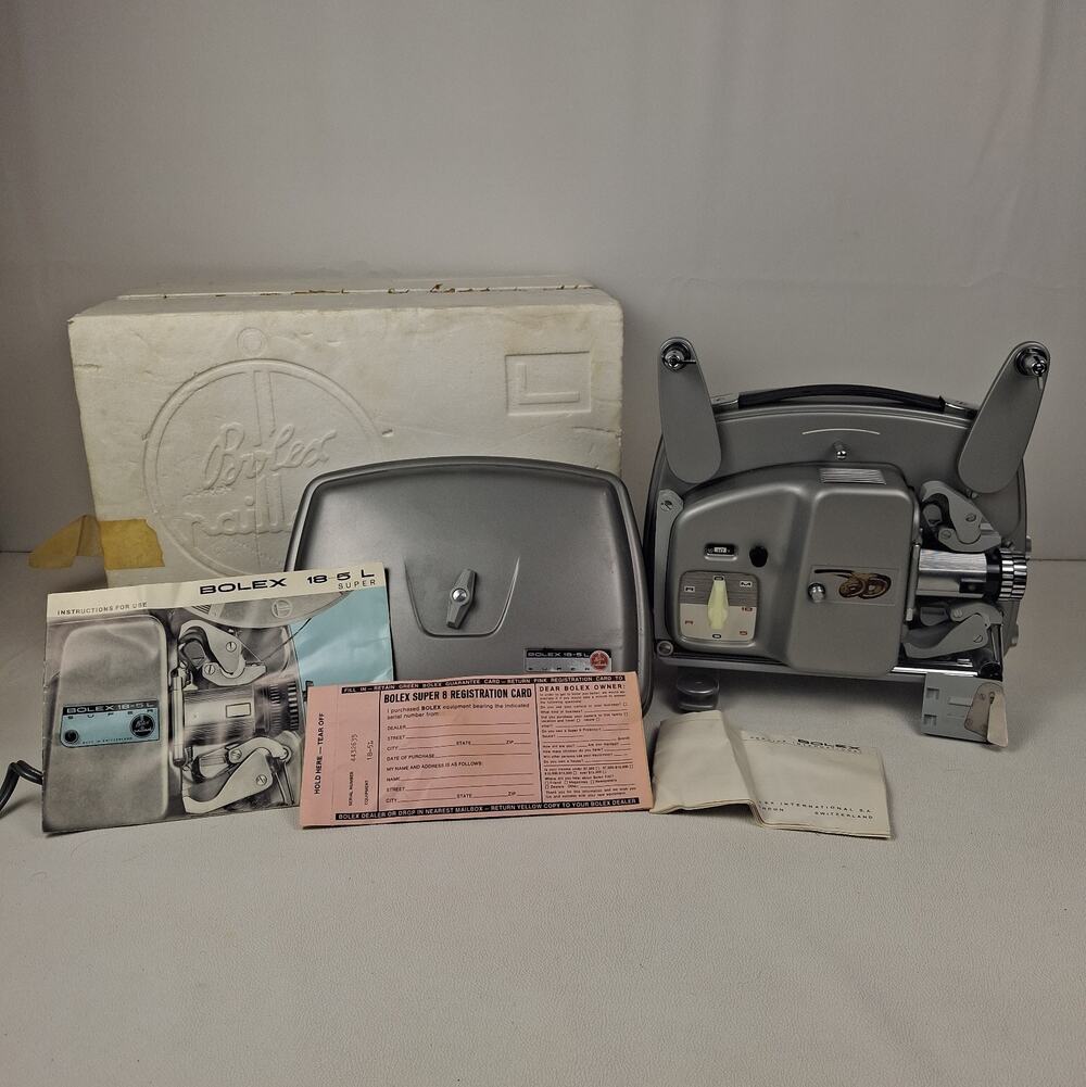 Vintage Bolex 18-5L Super 8mm Movie Projector Tested w/ Case Manual & Extras